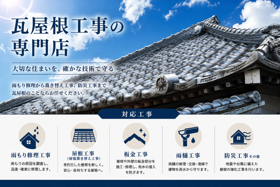 下松市・下松市・光市の雨もり修理・屋根工事全般のことなら清光瓦におまかせ下さい。